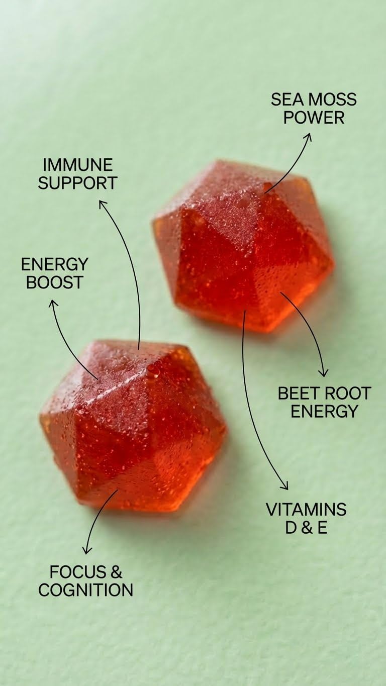 BDE Wildcrafted Sea Moss Gummy Maca Root, Beets, Lions Mane Mushroom, Vitamin D + E - Vegan Collagen, Zinc - dailyvitalstore