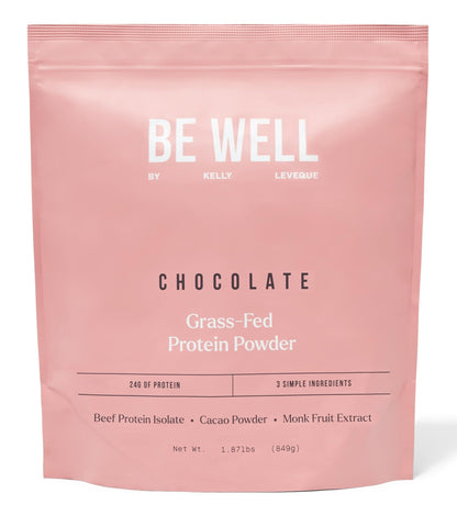 Be Well by Kelly Chocolate Grass-Fed Beef Protein Powder, 24G of Protein & 1G Net Carbs (3 Ingredients, 30 Servings) 9 Amino Acids + 3 BCAAs No Soy, No Dairy, Stevia-Free, No Sugar Added 1.87lb 849g - dailyvitalstore