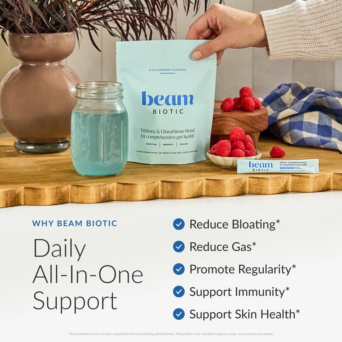 Beam Biotic Probiotics for Women – Gut Health & Digestive Health Powder with Pre, Pro & Postbiotics + Glutathione, Daily Probiotic Drink for Bloating Relief & Gut Balance - dailyvitalstore