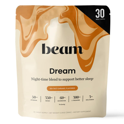 Beam Dream Sleep Powder – Sleep Aid for Adults with Melatonin, Magnesium, L-Theanine, Reishi Mushroom & Apigenin Sleep Supplement, Sleepy Cocoa Bedtime Drink Mix, Sea Salt Caramel Flavor, 30 Servings - dailyvitalstore