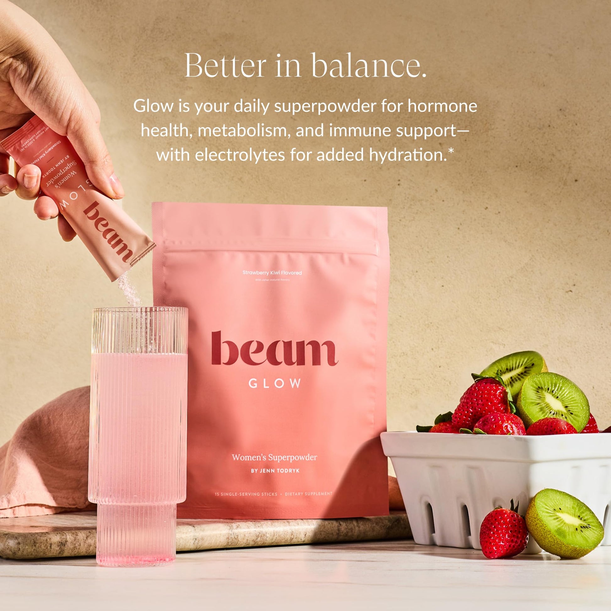 Beam Glow, Hormone Balance for Women, Strawberry Kiwi and Raspberry Bundle, Thyroid Support for Women, Natural Hormone Support Powder with Selenium and Bromelain, PMS Relief, Energy, Hair, Skin Health - dailyvitalstore