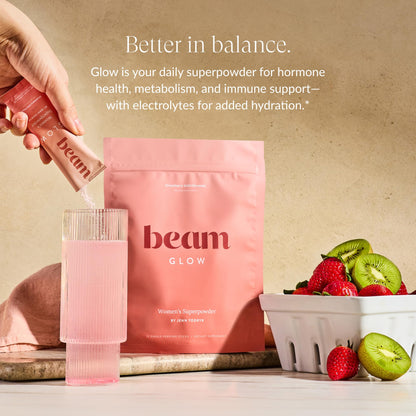 Beam Glow, Hormone Balance for Women, Strawberry Kiwi and Raspberry Bundle, Thyroid Support for Women, Natural Hormone Support Powder with Selenium and Bromelain, PMS Relief, Energy, Hair, Skin Health - dailyvitalstore