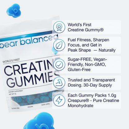 Bear Balanced Creatine Gummies for Men & Women - Creapure® Creatine Monohydrate, L-Theanine, L-Tyrosine & B12 for Muscle Growth, Strength, Focus, Energy & Health - dailyvitalstore