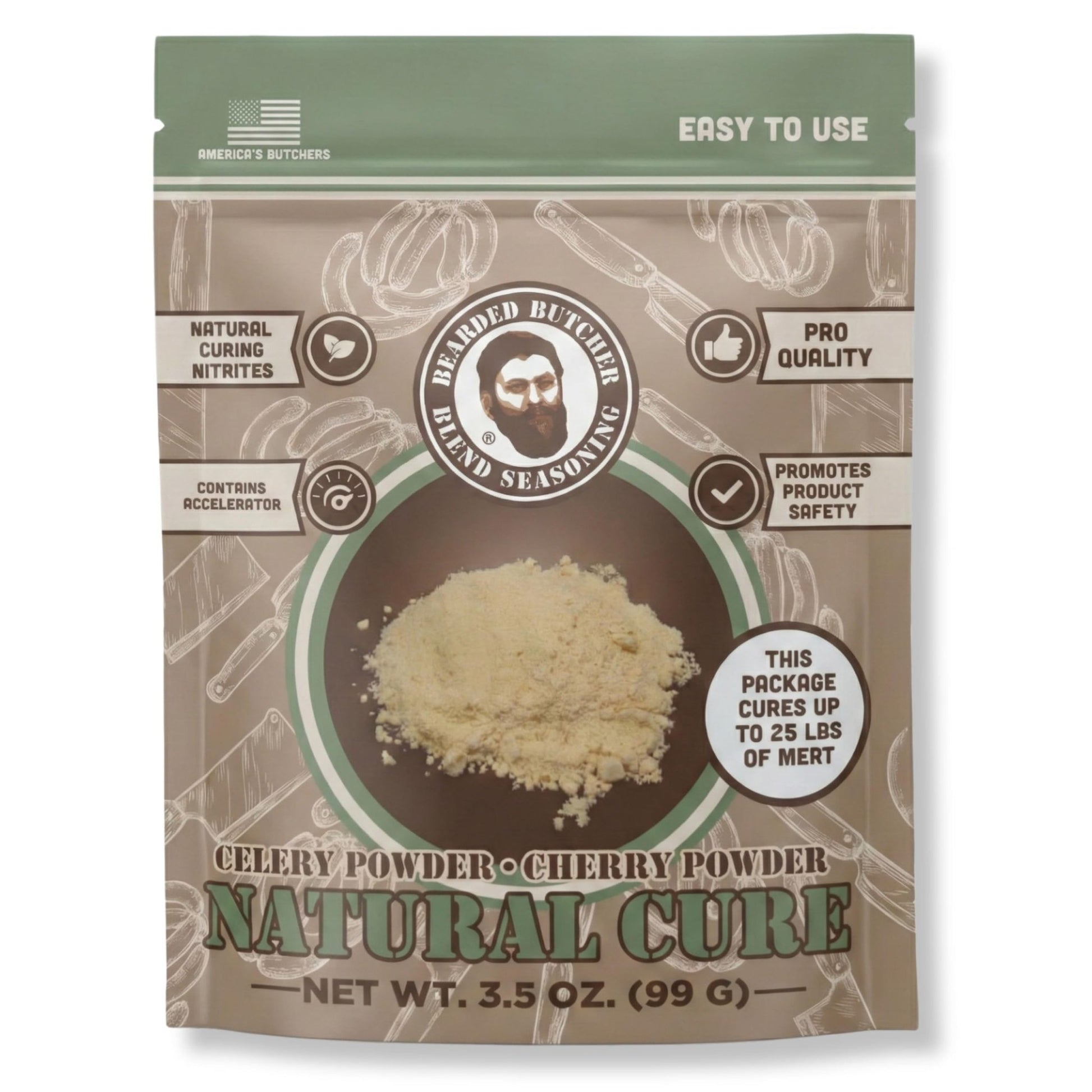 Bearded Butchers Natural Cure, 3.5 oz – Celery Juice Powder & Cherry Powder for 25 lbs Meat - Natural Curing Alternative to Sodium Nitrite & Pink Curing Salt - Clean Label Meat Cure for Making Snack Sticks, Jerky, Sausage, Bacon & More - dailyvitalstore