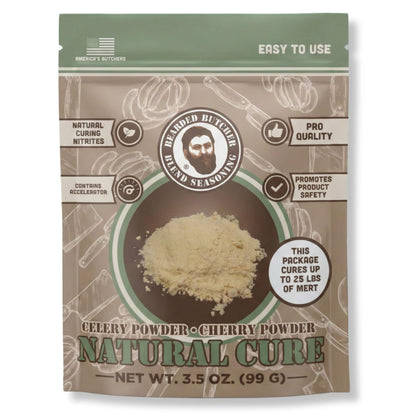 Bearded Butchers Natural Cure, 3.5 oz – Celery Juice Powder & Cherry Powder for 25 lbs Meat - Natural Curing Alternative to Sodium Nitrite & Pink Curing Salt - Clean Label Meat Cure for Making Snack Sticks, Jerky, Sausage, Bacon & More - dailyvitalstore