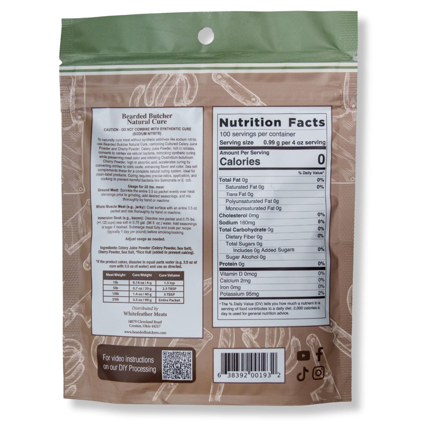 Bearded Butchers Natural Cure, 3.5 oz – Celery Juice Powder & Cherry Powder for 25 lbs Meat - Natural Curing Alternative to Sodium Nitrite & Pink Curing Salt - Clean Label Meat Cure for Making Snack Sticks, Jerky, Sausage, Bacon & More - dailyvitalstore
