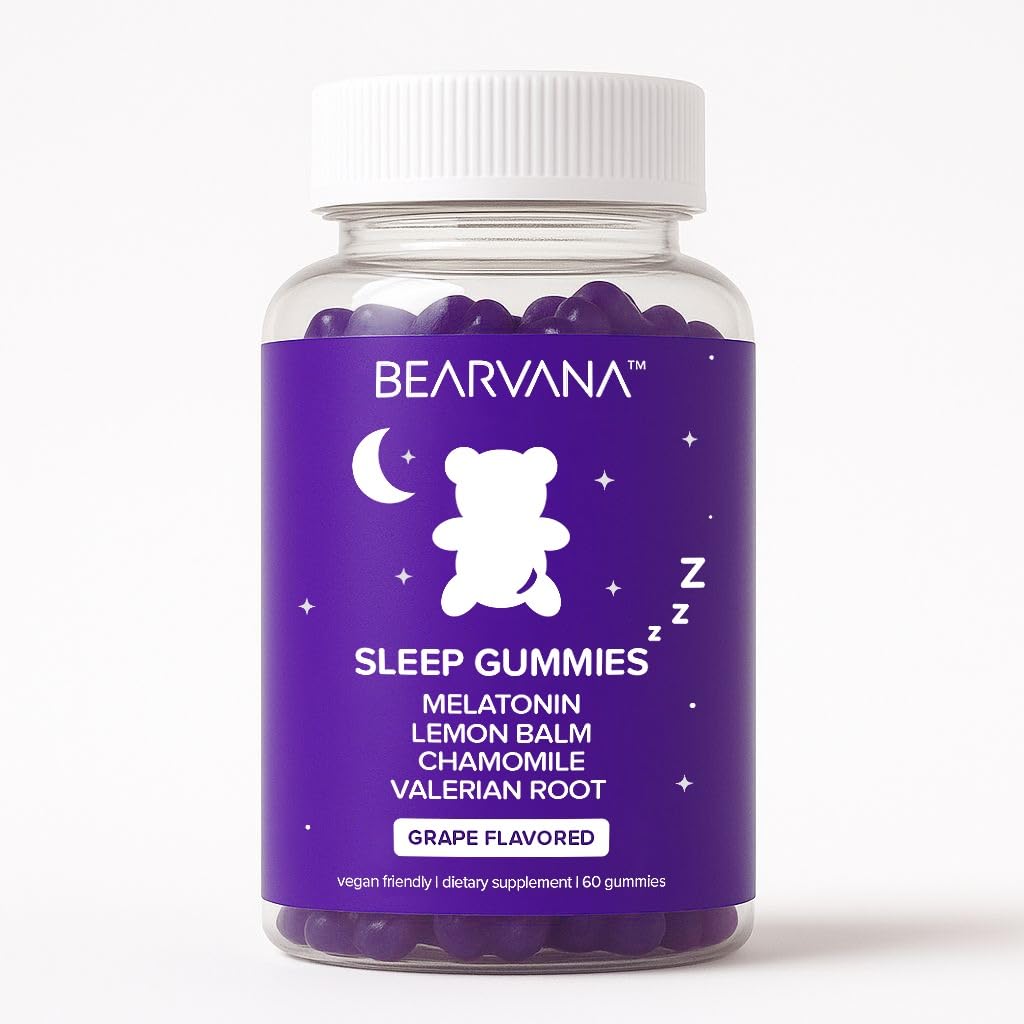 BEARVANA Sleep Gummies with Melatonin | Grape Flavored Vegan Sleep Supplement with Lemon Balm, Chamomile & Valerian Root | Night time Relaxation & Rest Support | 60 Gummies - dailyvitalstore