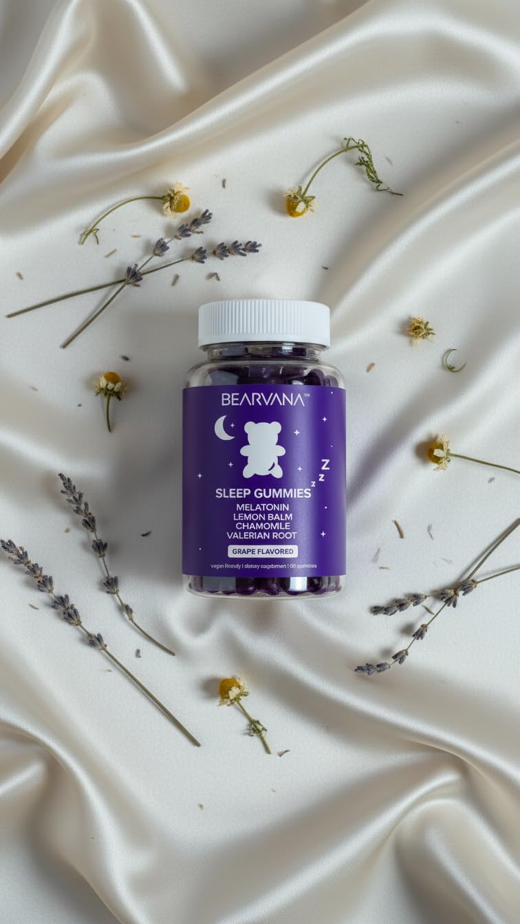 BEARVANA Sleep Gummies with Melatonin | Grape Flavored Vegan Sleep Supplement with Lemon Balm, Chamomile & Valerian Root | Night time Relaxation & Rest Support | 60 Gummies - dailyvitalstore