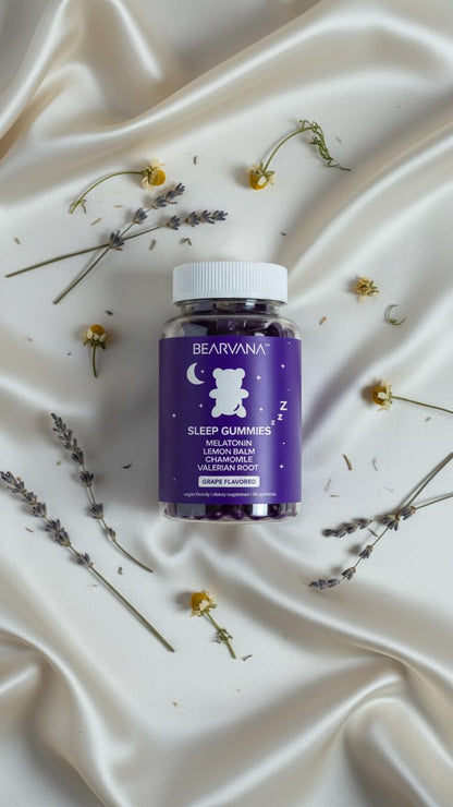 BEARVANA Sleep Gummies with Melatonin | Grape Flavored Vegan Sleep Supplement with Lemon Balm, Chamomile & Valerian Root | Night time Relaxation & Rest Support | 60 Gummies - dailyvitalstore