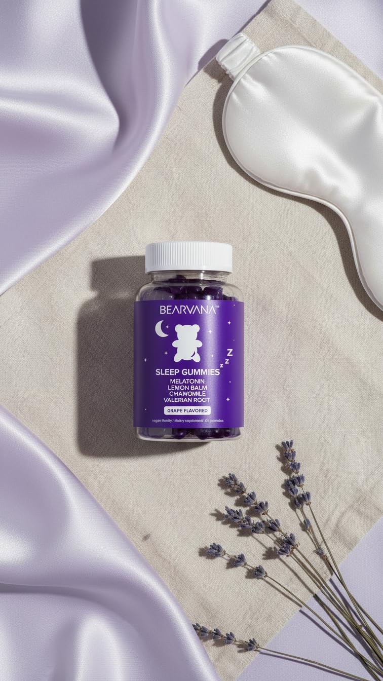 BEARVANA Sleep Gummies with Melatonin | Grape Flavored Vegan Sleep Supplement with Lemon Balm, Chamomile & Valerian Root | Night time Relaxation & Rest Support | 60 Gummies - dailyvitalstore
