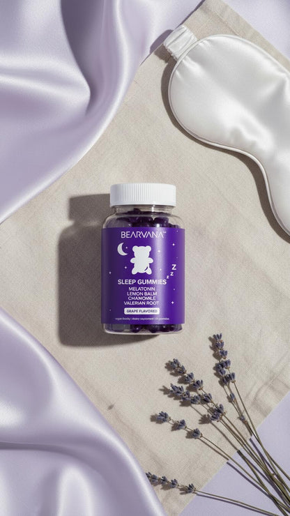 BEARVANA Sleep Gummies with Melatonin | Grape Flavored Vegan Sleep Supplement with Lemon Balm, Chamomile & Valerian Root | Night time Relaxation & Rest Support | 60 Gummies - dailyvitalstore