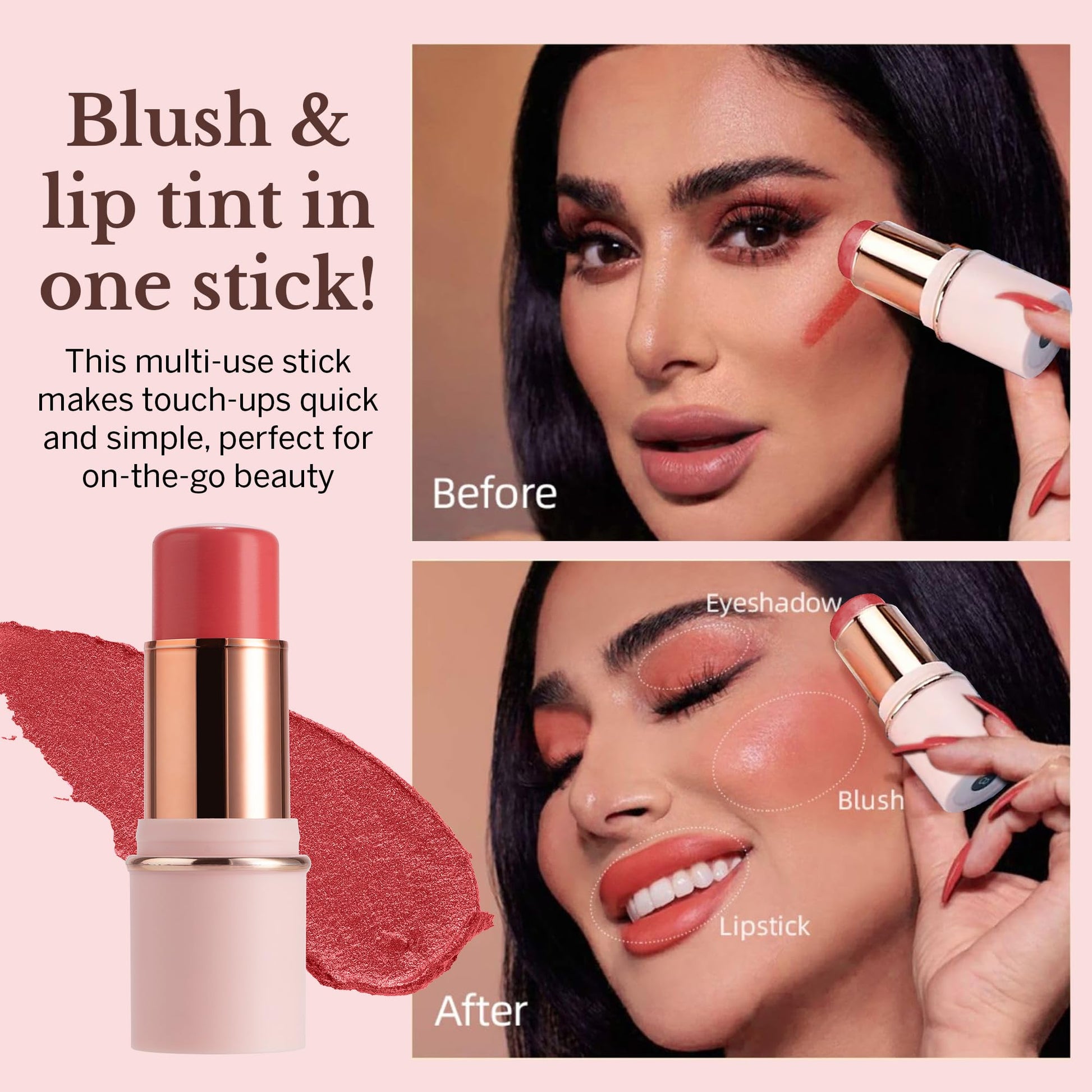 BeautiHome Blush Stick for Cheeks & Lips Multistick Cream Blush- Easy to Apply & Blend- Infused with Nourishing Ingredients for your Skin Compact Travel Size Makeup (Misty Rose, Small) - dailyvitalstore