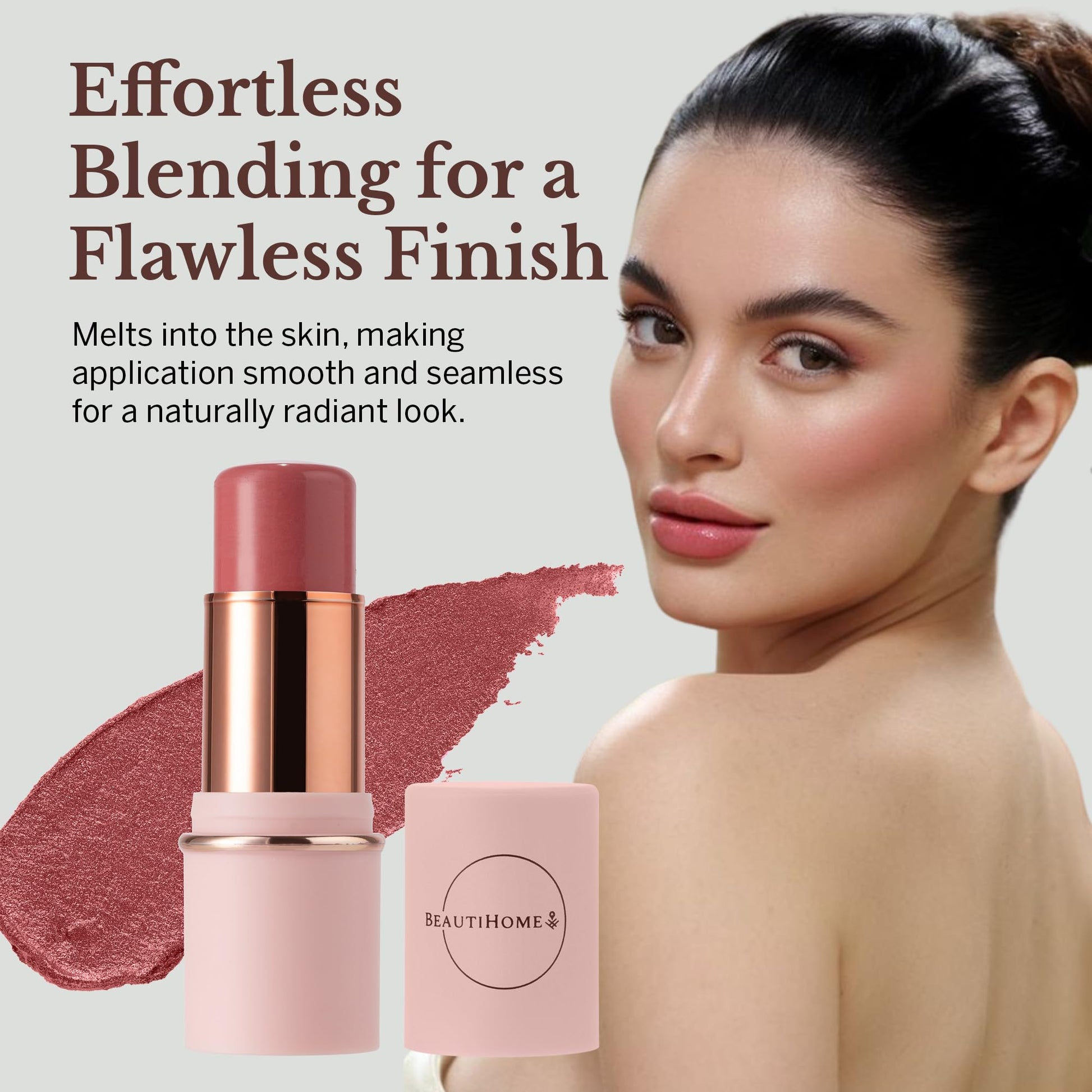BeautiHome Blush Stick for Cheeks & Lips Multistick Cream Blush- Easy to Apply & Blend- Infused with Nourishing Ingredients for your Skin Compact Travel Size Makeup (Misty Rose, Small) - dailyvitalstore