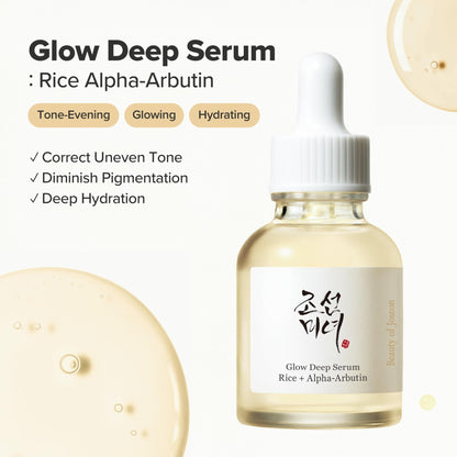 Beauty of Joseon Glow Deep Serum Rice Alpha-Arbutin Moisturizing Uneven Skin Tone Daily Korean Skin Care for Men and Women, 60ml, 2 Fl.Oz - dailyvitalstore