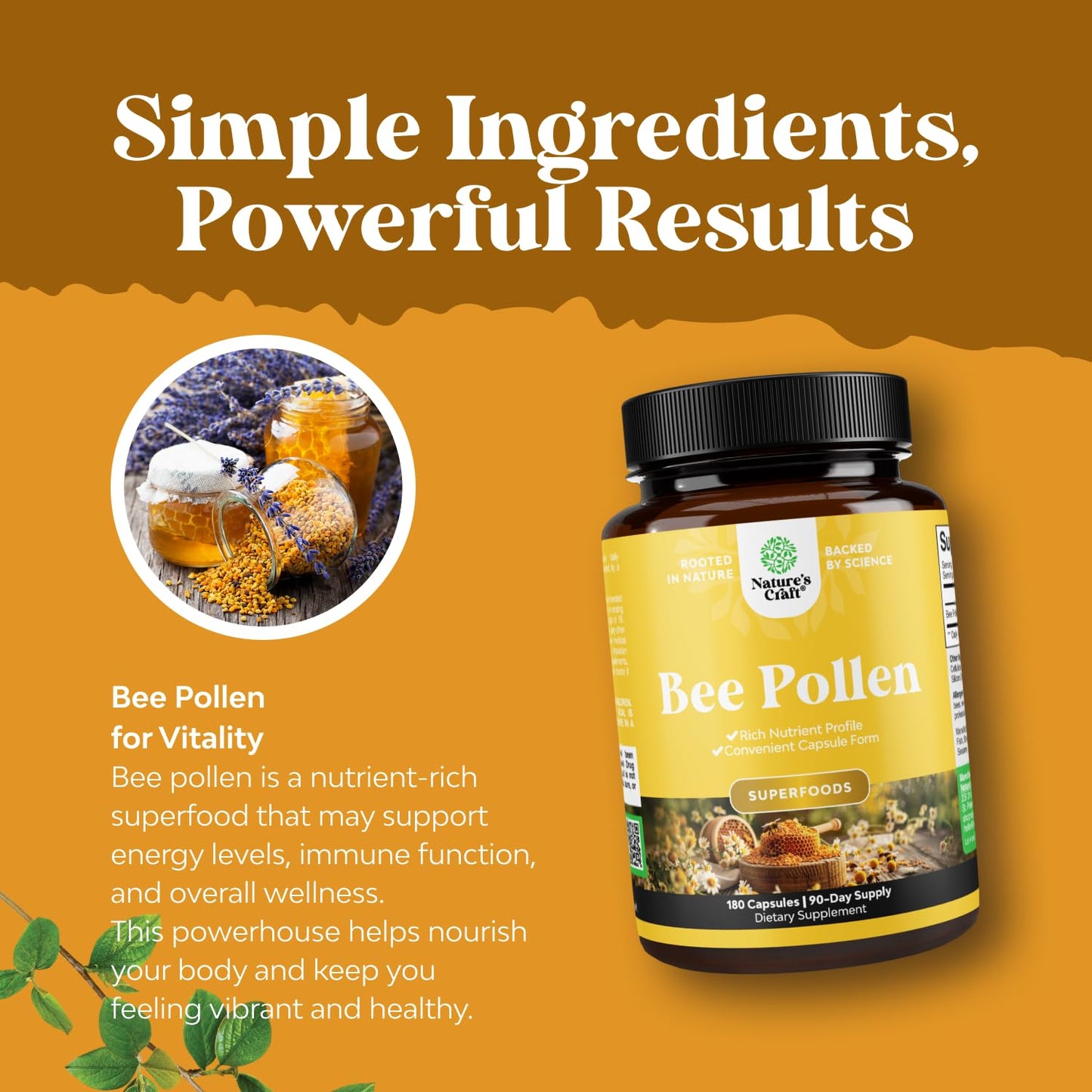 Bee Pollen Pills for Breast Growth 180 Ct - Bee Pollen Supplement 1000mg Serving with Naturally Occurring B Vitamins Minerals & Enzymes - Breast Support Supplement - Vegetarian Non-GMO & Gluten Free - dailyvitalstore
