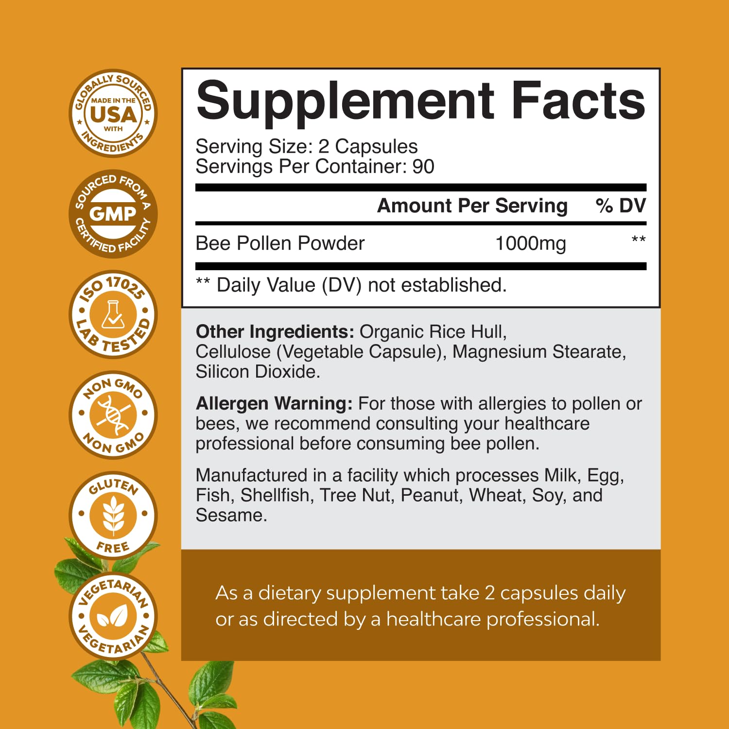 Bee Pollen Pills for Breast Growth 180 Ct - Bee Pollen Supplement 1000mg Serving with Naturally Occurring B Vitamins Minerals & Enzymes - Breast Support Supplement - Vegetarian Non-GMO & Gluten Free - dailyvitalstore