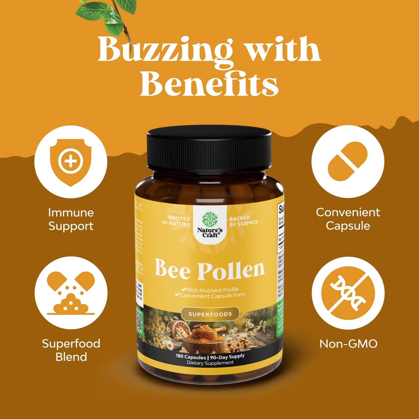 Bee Pollen Pills for Breast Growth 180 Ct - Bee Pollen Supplement 1000mg Serving with Naturally Occurring B Vitamins Minerals & Enzymes - Breast Support Supplement - Vegetarian Non-GMO & Gluten Free - dailyvitalstore