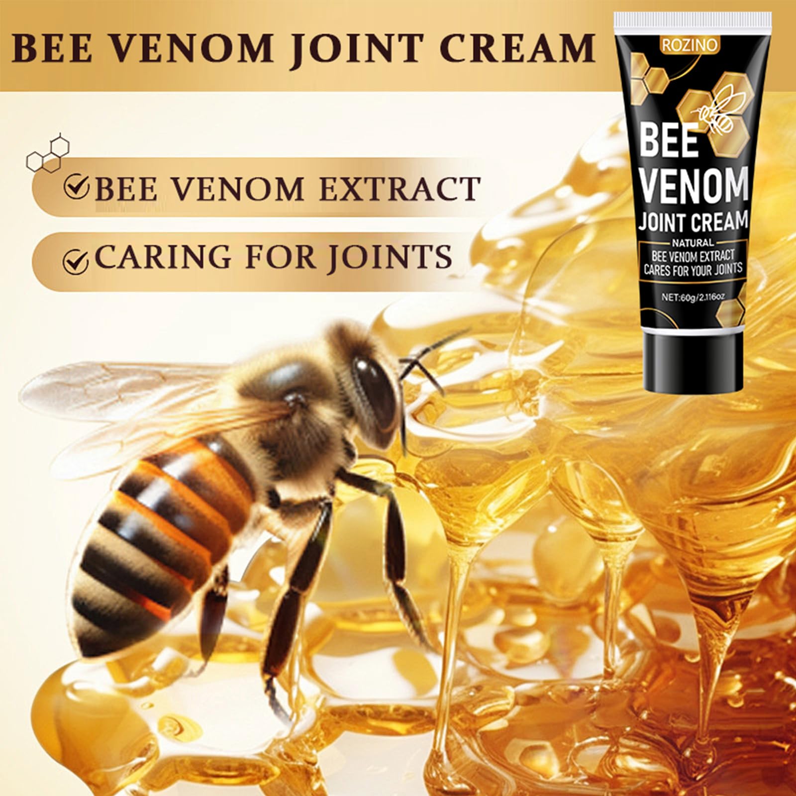 Bee Venom Joint Cream for Knees & Joints - Lightweight Moisturizing Cream for Dry Skin, Fast Absorbing & Non-Greasy Formula - Supports Comfortable Movement (2.116OZ) - dailyvitalstore