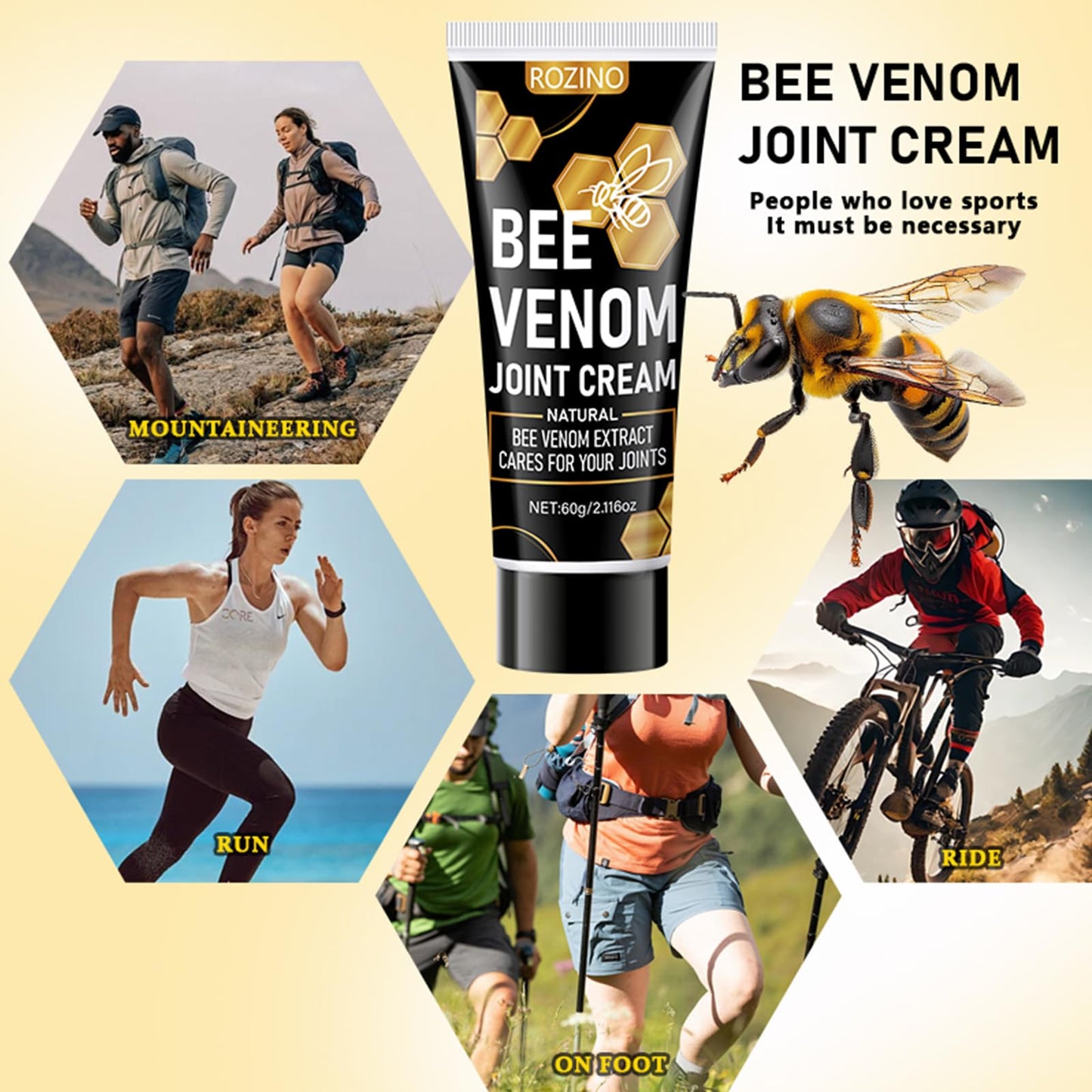 Bee Venom Joint Cream for Knees & Joints - Lightweight Moisturizing Cream for Dry Skin, Fast Absorbing & Non-Greasy Formula - Supports Comfortable Movement (2.116OZ) - dailyvitalstore