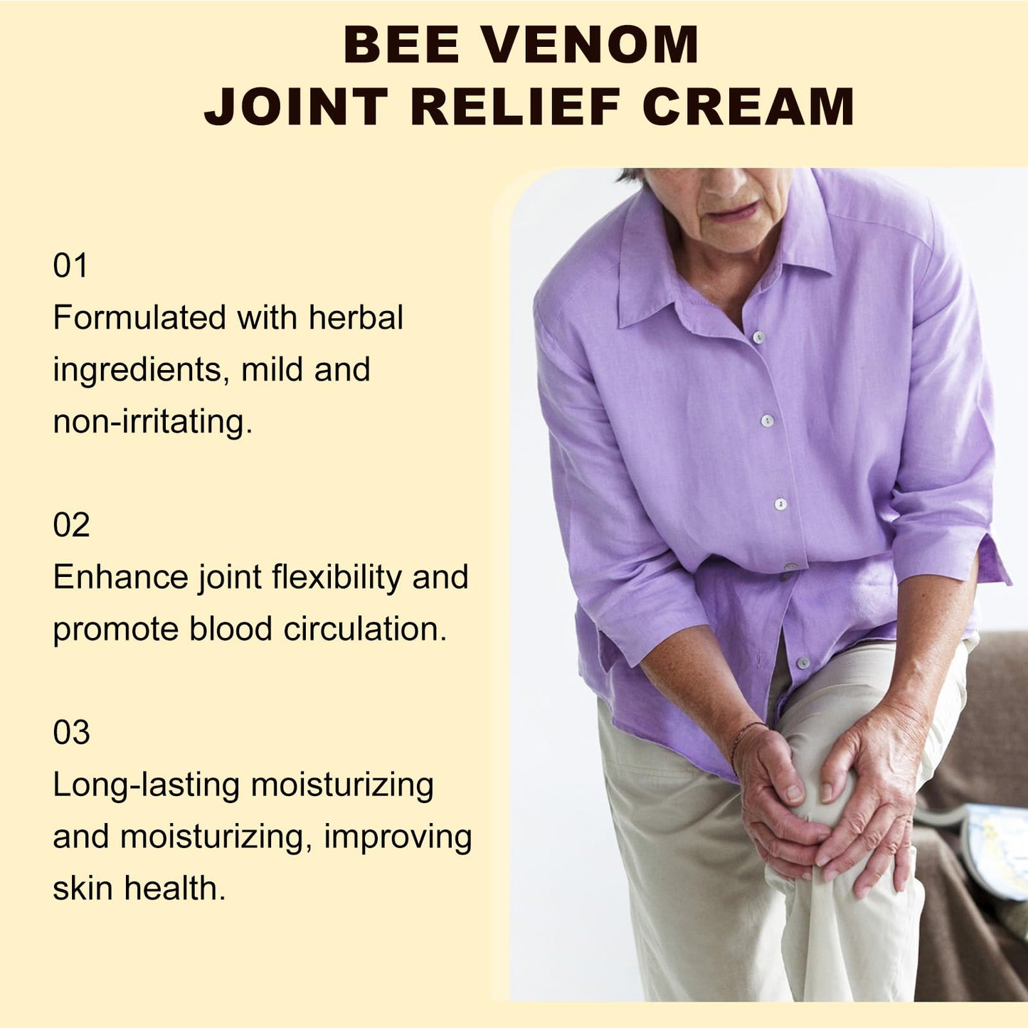 Bee Venom Joint Cream, Natural Bee Venom Skin Cream, Bee Venom Advanced Joint & Bone Cream, Suitable for Everyday Back, Waist, Neck, Hands, Knees, Light Non-Sticky for Men Women Aldult - 2.11 Oz/60g - dailyvitalstore