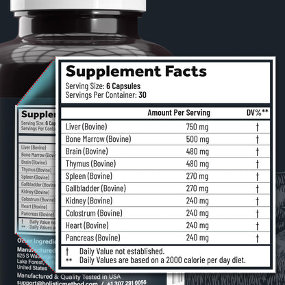 Beef Organ Supplement Complex - 10 Carnivore Grass Fed Proprietary Blend of Liver, Marrow, Brain, Thymus, Spleen, Kidney, Colostrum, Heart, Pancreas, Gallbladder - 180 Caps - dailyvitalstore