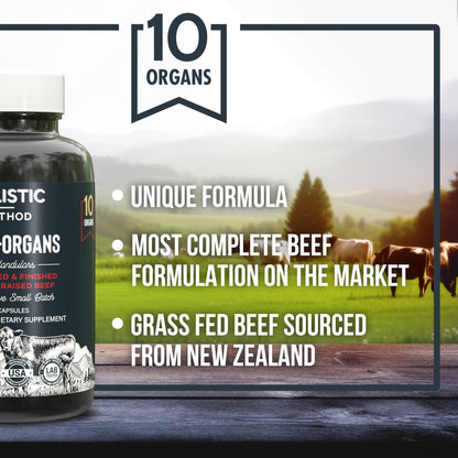 Beef Organ Supplement Complex - 10 Carnivore Grass Fed Proprietary Blend of Liver, Marrow, Brain, Thymus, Spleen, Kidney, Colostrum, Heart, Pancreas, Gallbladder - 180 Caps - dailyvitalstore