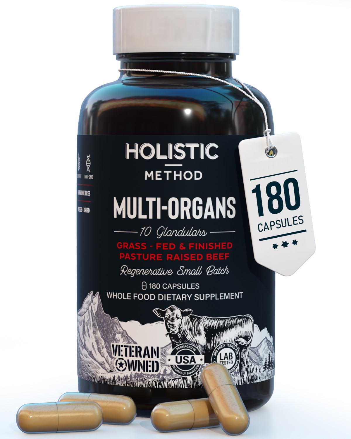 Beef Organ Supplement Complex - 10 Carnivore Grass Fed Proprietary Blend of Liver, Marrow, Brain, Thymus, Spleen, Kidney, Colostrum, Heart, Pancreas, Gallbladder - 180 Caps - dailyvitalstore