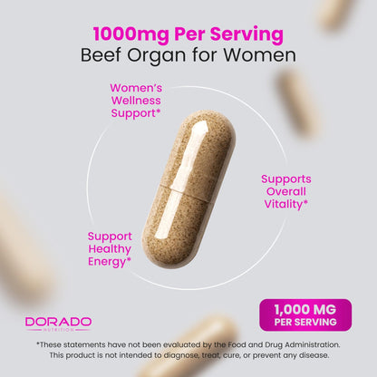 Beef Organ Supplement for Women - Grass Fed Beef Liver, Heart, Kidney & Uterus 1000mg - dailyvitalstore