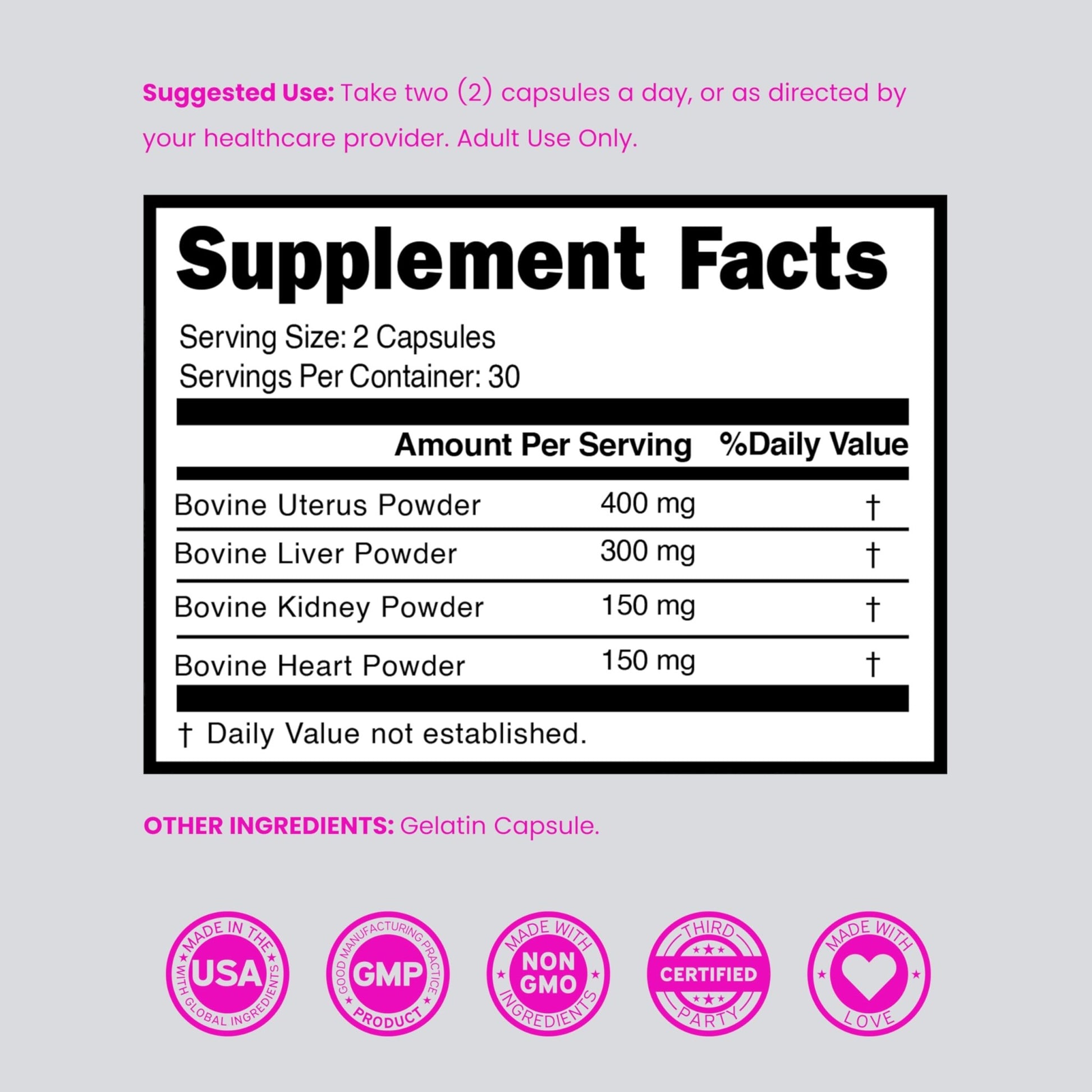 Beef Organ Supplement for Women - Grass Fed Beef Liver, Heart, Kidney & Uterus 1000mg - dailyvitalstore