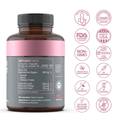 Beef Organ Supplement for Women | Supports Hormone Balance | Ovary, Uterus & Reproductive Nourishment + Liver, Kidney & Heart for Cycle Harmony - dailyvitalstore