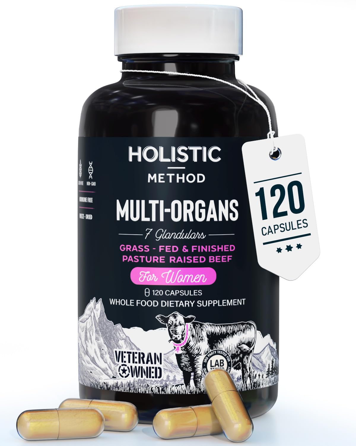 Beef Organ Supplement Grass Fed Complex for Women - 7 Carnivore Meat Proprietary Blend of Beef Liver, Marrow, Brain, Thymus, Spleen, Kidney, Colostrum, Heart, Pancreas, Gallbladder -120 Caps - dailyvitalstore