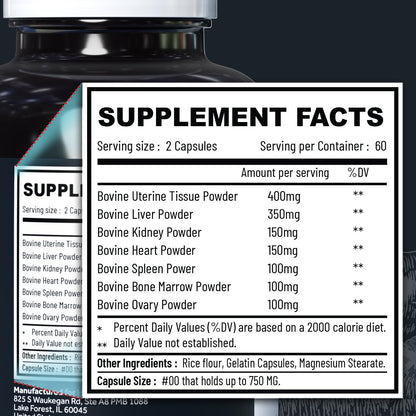 Beef Organ Supplement Grass Fed Complex for Women - 7 Carnivore Meat Proprietary Blend of Beef Liver, Marrow, Brain, Thymus, Spleen, Kidney, Colostrum, Heart, Pancreas, Gallbladder -120 Caps - dailyvitalstore