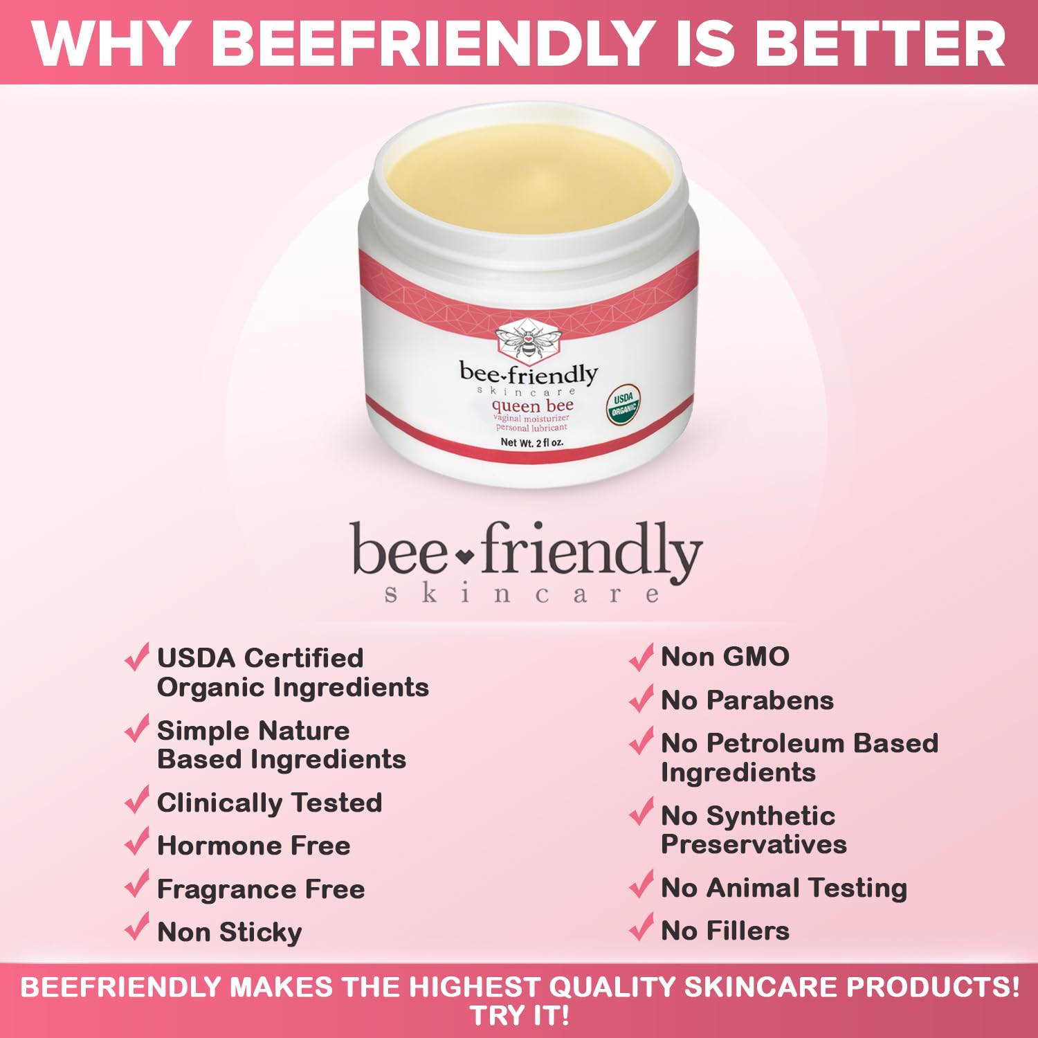 BeeFriendly Organic Vaginal Moisturizer, USDA Certified, Natural Vulva Cream For Dryness, Itching, Irritation, Redness, Chafing Of Vagina Due To Menopause & Thinning 2 oz - dailyvitalstore