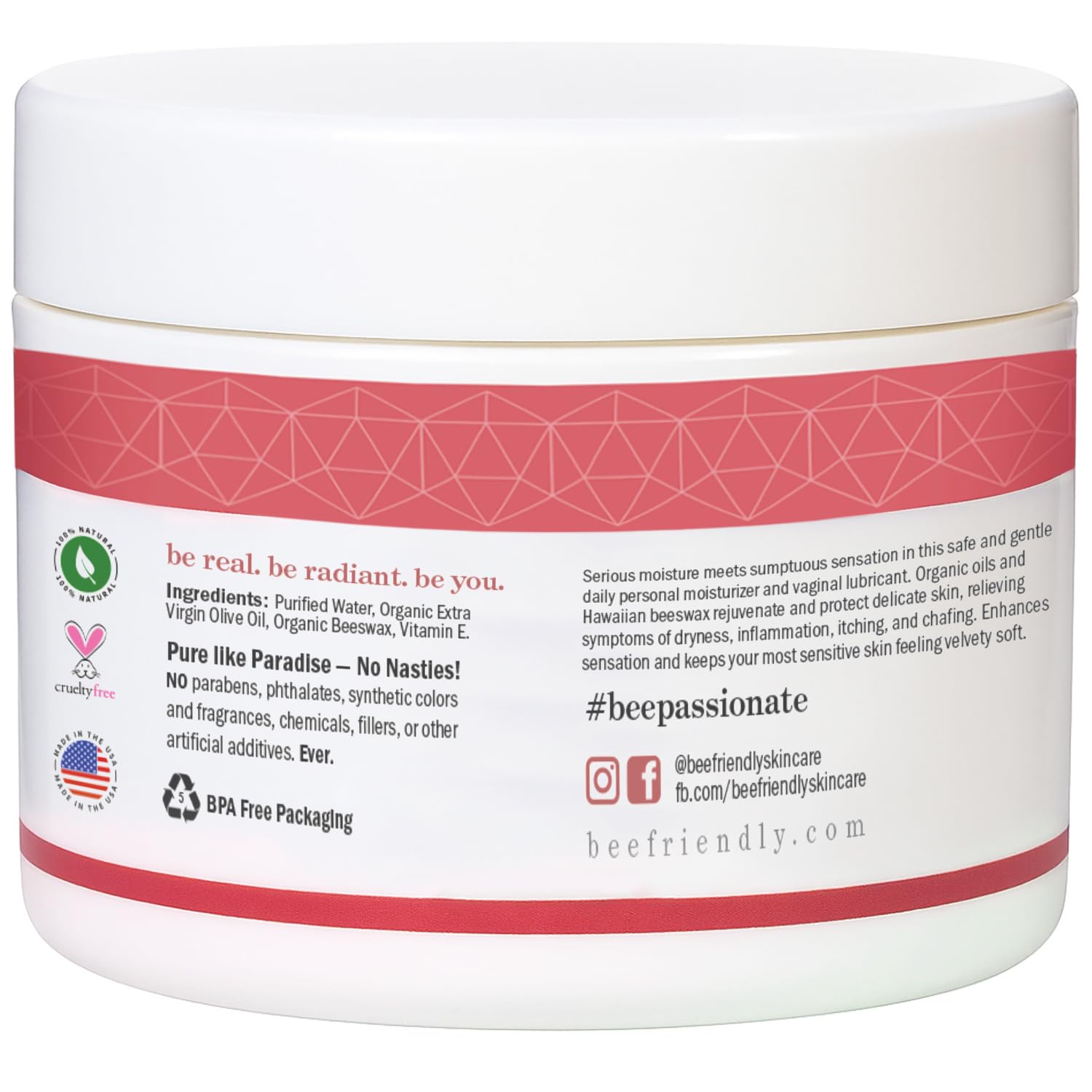 BeeFriendly Organic Vaginal Moisturizer, USDA Certified, Natural Vulva Cream For Dryness, Itching, Irritation, Redness, Chafing Of Vagina Due To Menopause & Thinning 2 oz - dailyvitalstore