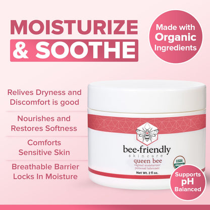BeeFriendly Organic Vaginal Moisturizer, USDA Certified, Natural Vulva Cream For Dryness, Itching, Irritation, Redness, Chafing Of Vagina Due To Menopause & Thinning 2 oz - dailyvitalstore