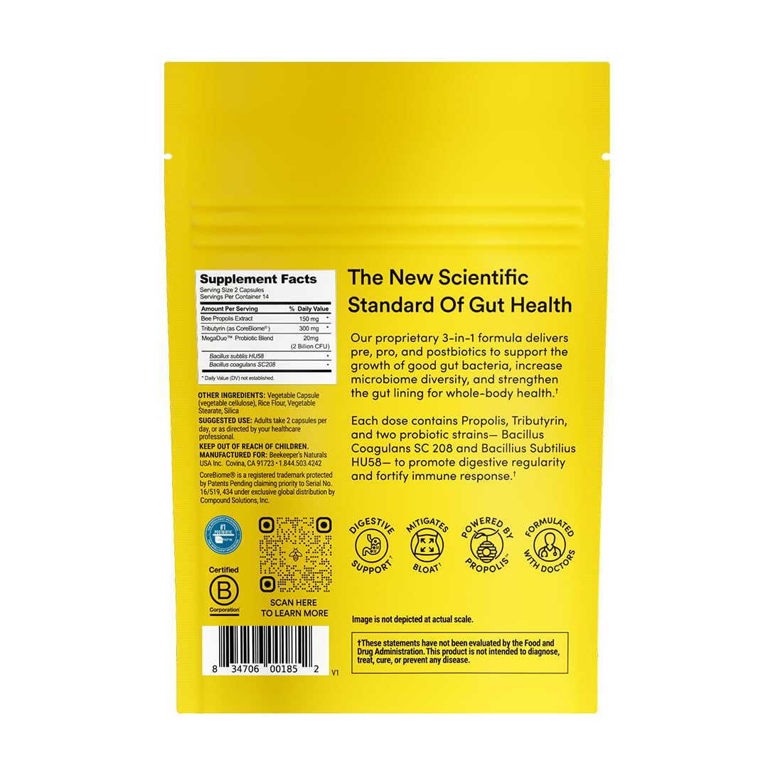 Beekeeper's Naturals Complete Gut Health, 3-in-1 Prebiotic, Postbiotic, Probiotics for Digestive Health & Bloating Relief for Women & Men - dailyvitalstore