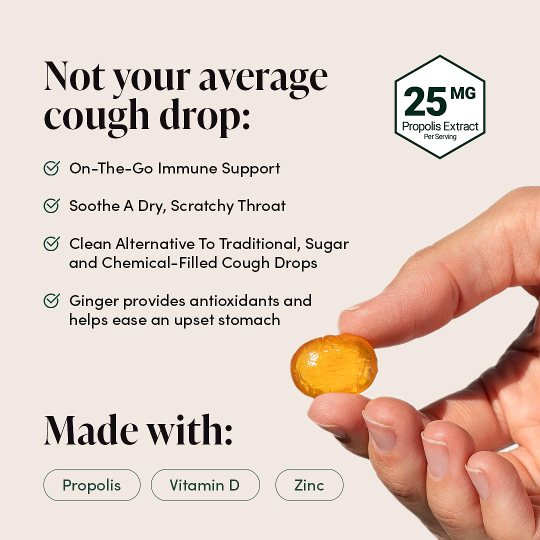 Beekeeper's Naturals Soothing Honey Ginger Lemon Cough Drops - Immune Support with Vitamin D, Zinc and Propolis Throat Soothing Lozenges, 24 Ct - dailyvitalstore