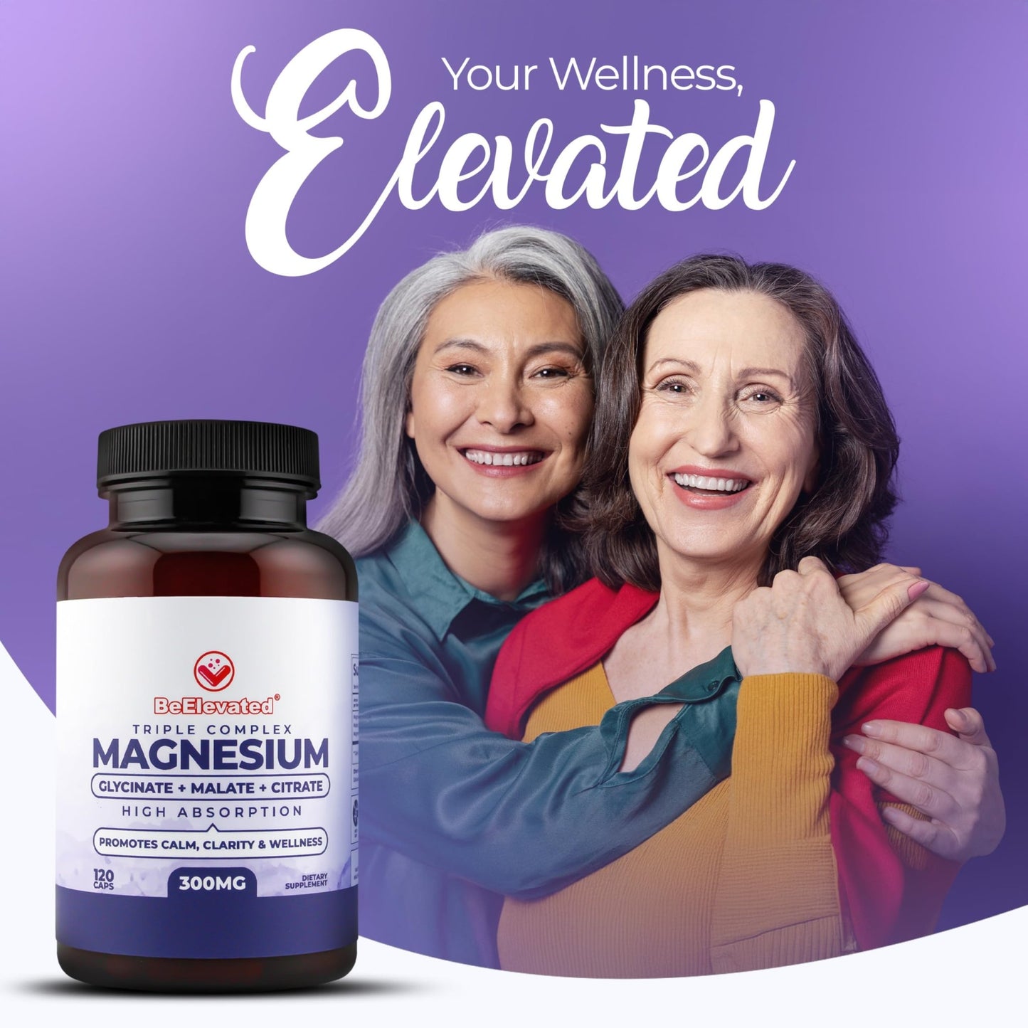 BeElevated High Absorption Triple Magnesium Complex for Sleep, Relaxation & Muscle Support – 300mg of Magnesium Glycinate, Citrate & Malate – Gentle on Stomach – Non-GMO, Vegan – 120 Capsules - dailyvitalstore