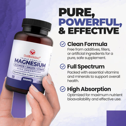 BeElevated High Absorption Triple Magnesium Complex for Sleep, Relaxation & Muscle Support – 300mg of Magnesium Glycinate, Citrate & Malate – Gentle on Stomach – Non-GMO, Vegan – 120 Capsules - dailyvitalstore