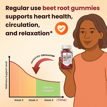 Beet Root Gummies – Blood Pressure & Cardiovascular Support, Beetroot Gummies for Heart Health & Circulation, Nitric Oxide Beets with Grape Seed & L-Theanine - dailyvitalstore