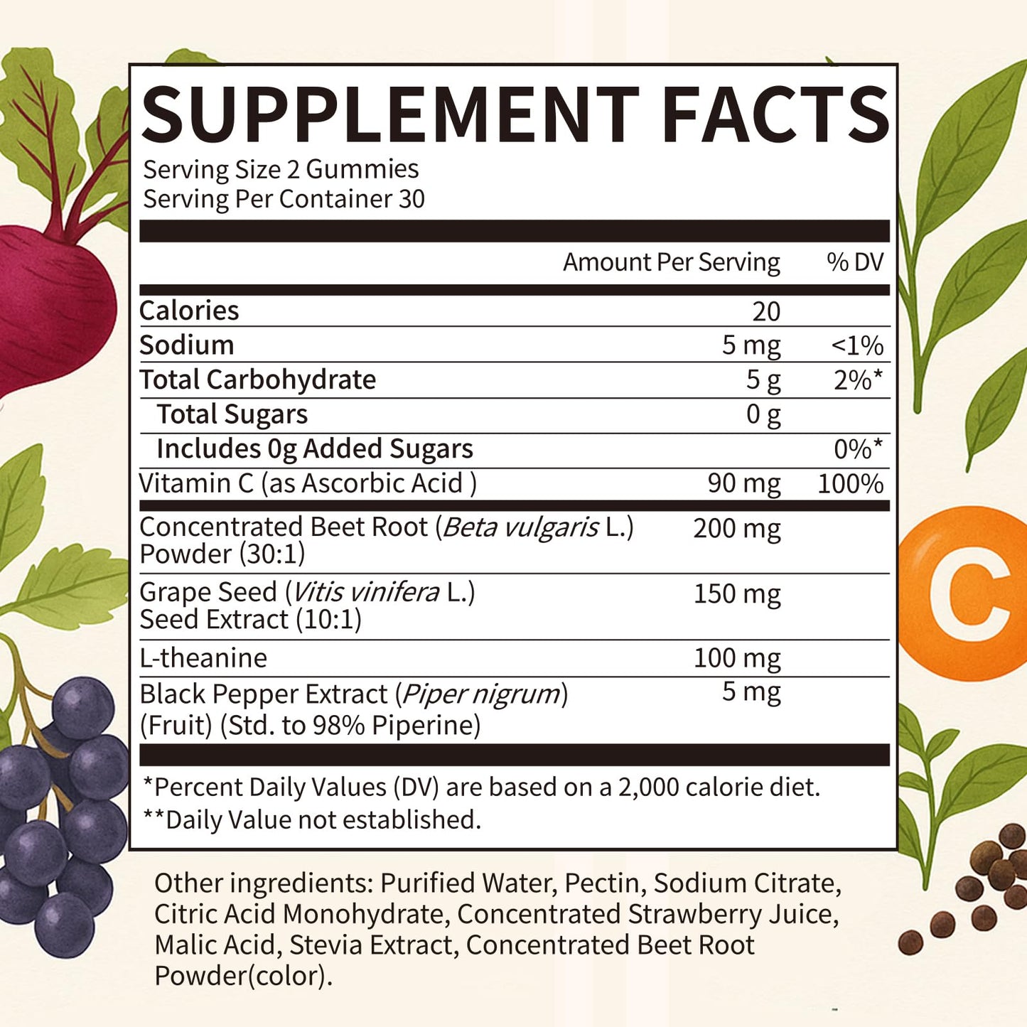 Beet Root Gummies – Blood Pressure & Cardiovascular Support, Beetroot Gummies for Heart Health & Circulation, Nitric Oxide Beets with Grape Seed & L-Theanine - dailyvitalstore