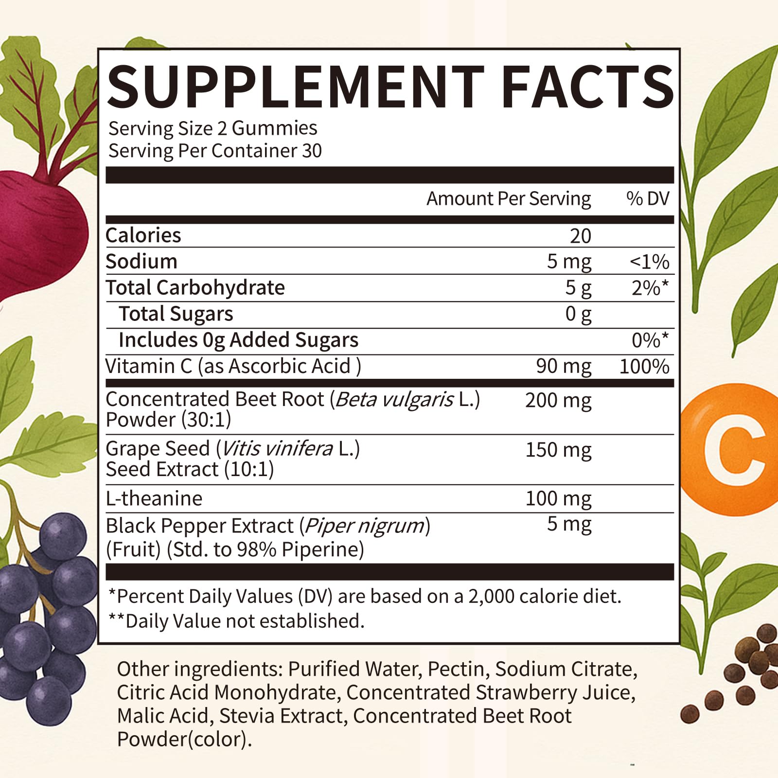 Beet Root Gummies – Blood Pressure & Cardiovascular Support, Beetroot Gummies for Heart Health & Circulation, Nitric Oxide Beets with Grape Seed & L-Theanine - dailyvitalstore