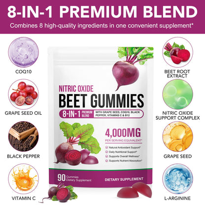 Beet Root Gummies Enriched with 200mg CoQ10 & Beet Root Extract for Blood Pressure, Heart Health Support, Energy Level Suport, Promoting Nitric Oxide - dailyvitalstore