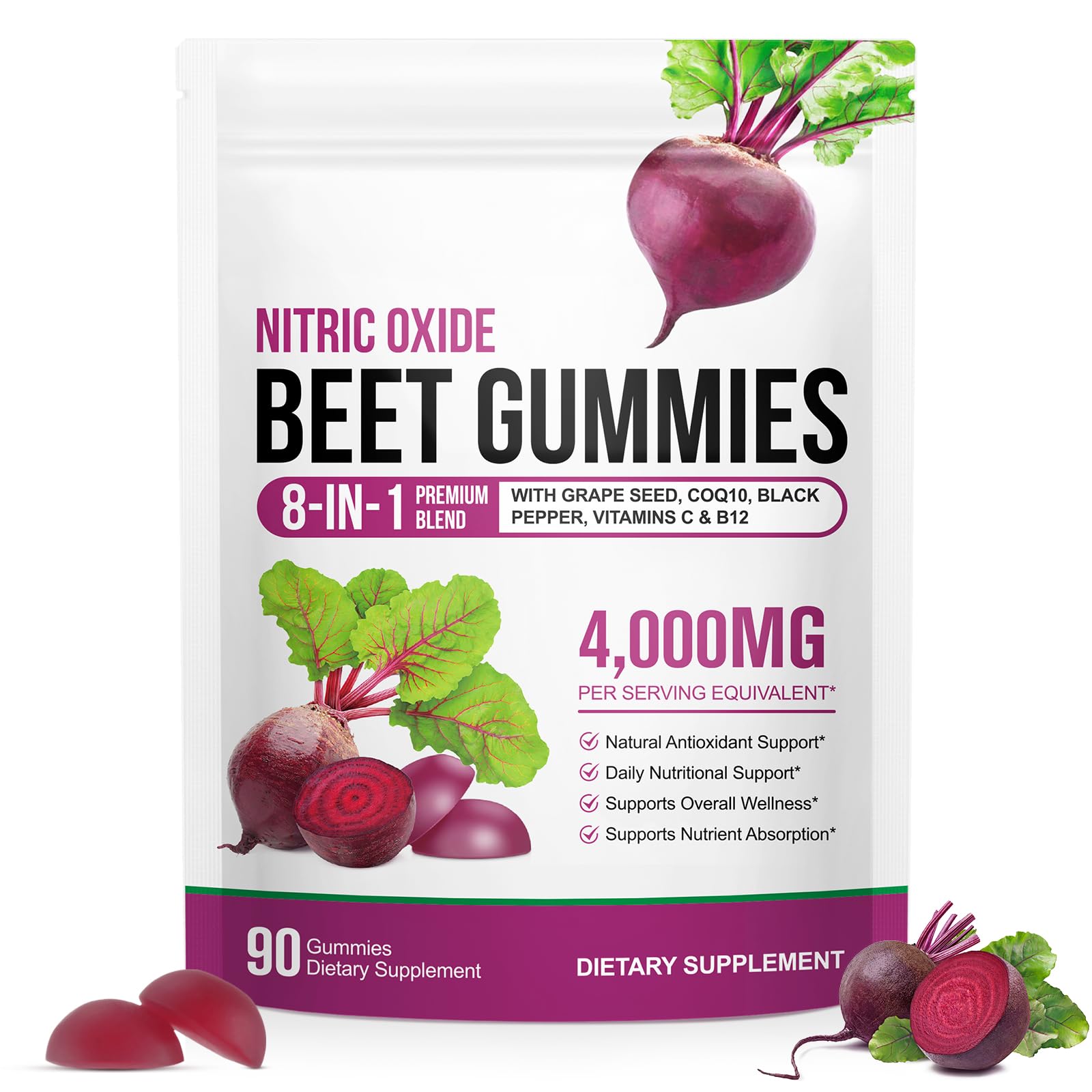 Beet Root Gummies Enriched with 200mg CoQ10 & Beet Root Extract for Blood Pressure, Heart Health Support, Energy Level Suport, Promoting Nitric Oxide - dailyvitalstore