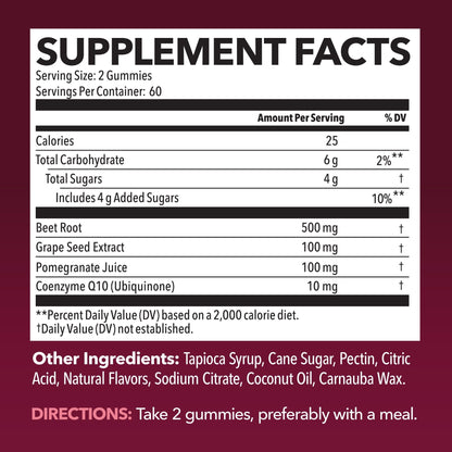 Beet Root Gummies with COQ10 & Pomegranate - Nitric Oxide Supplement for Men and Women - Beetroot for Endurance, Performance, Recovery - Vegan, Non-GMO, Gluten Free - dailyvitalstore