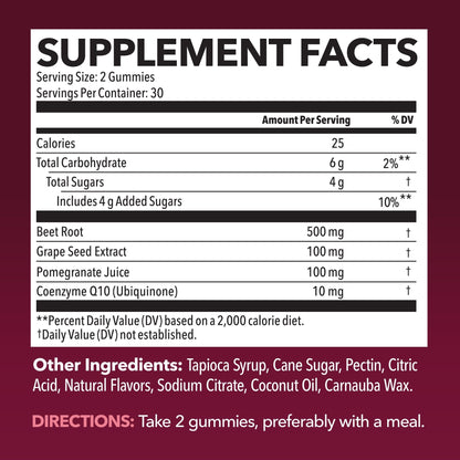 Beet Root Gummies with COQ10 & Pomegranate - Nitric Oxide Supplement for Men and Women - Beetroot for Endurance, Performance, Recovery - Vegan, Non-GMO, Gluten Free - dailyvitalstore