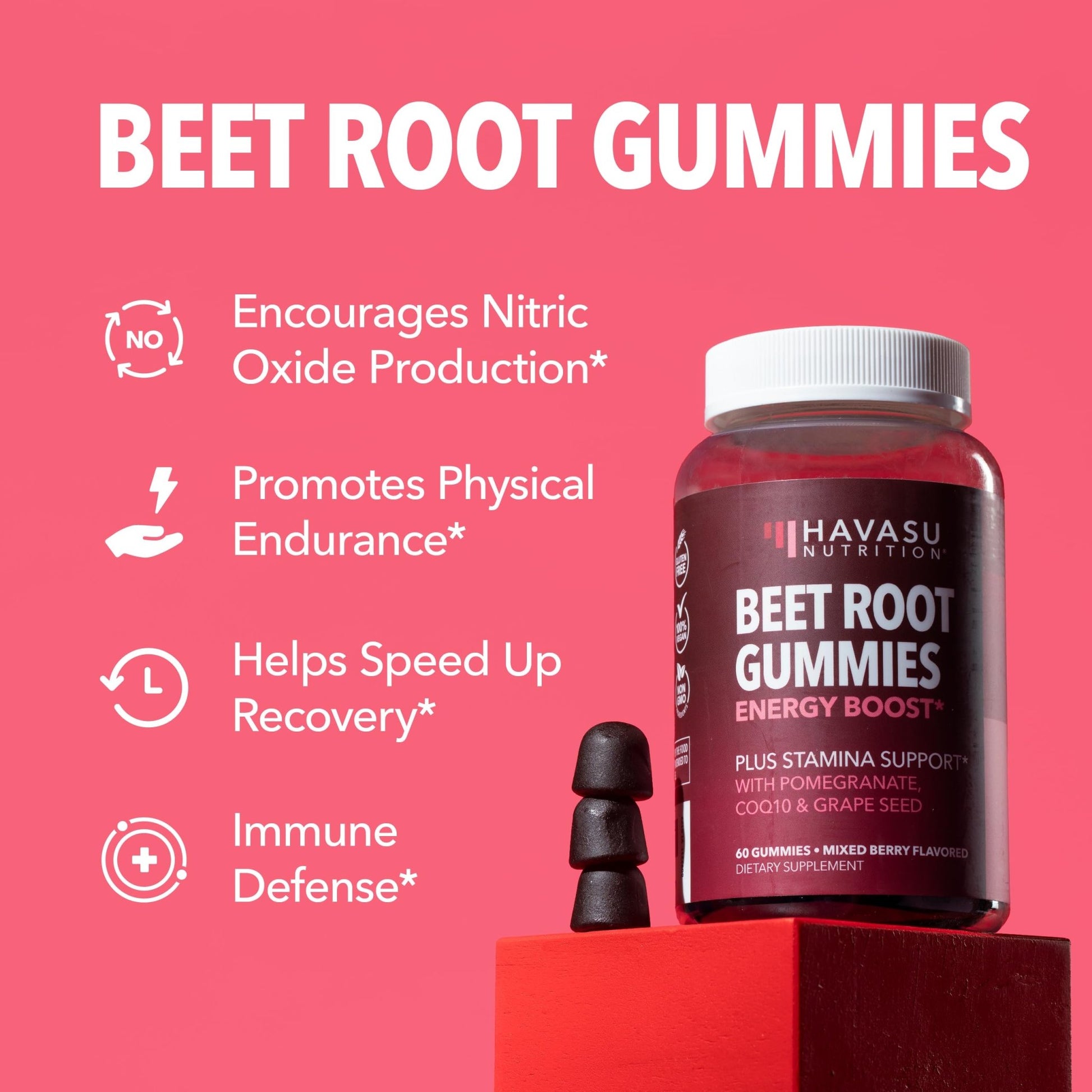 Beet Root Gummies with COQ10 & Pomegranate - Nitric Oxide Supplement for Men and Women - Beetroot for Endurance, Performance, Recovery - Vegan, Non-GMO, Gluten Free - dailyvitalstore