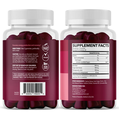 Beet Root Gummies with COQ10 & Pomegranate - Nitric Oxide Supplement for Men and Women - Beetroot for Endurance, Performance, Recovery - Vegan, Non-GMO, Gluten Free - dailyvitalstore