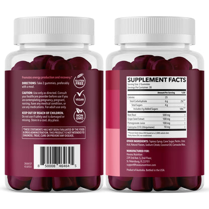 Beet Root Gummies with COQ10 & Pomegranate - Nitric Oxide Supplement for Men and Women - Beetroot for Endurance, Performance, Recovery - Vegan, Non-GMO, Gluten Free - dailyvitalstore