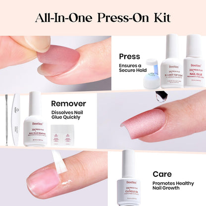 Beetles Cat Eye Nails Kit - Enchanted Aurora | 7 Colors Cat Eye Press On Nails Medium Almond | 224Pcs 16 Sizes All-in-One Kit With Nail Glue,Remover,Builder Top Coat,Nail Lamp Gift - dailyvitalstore